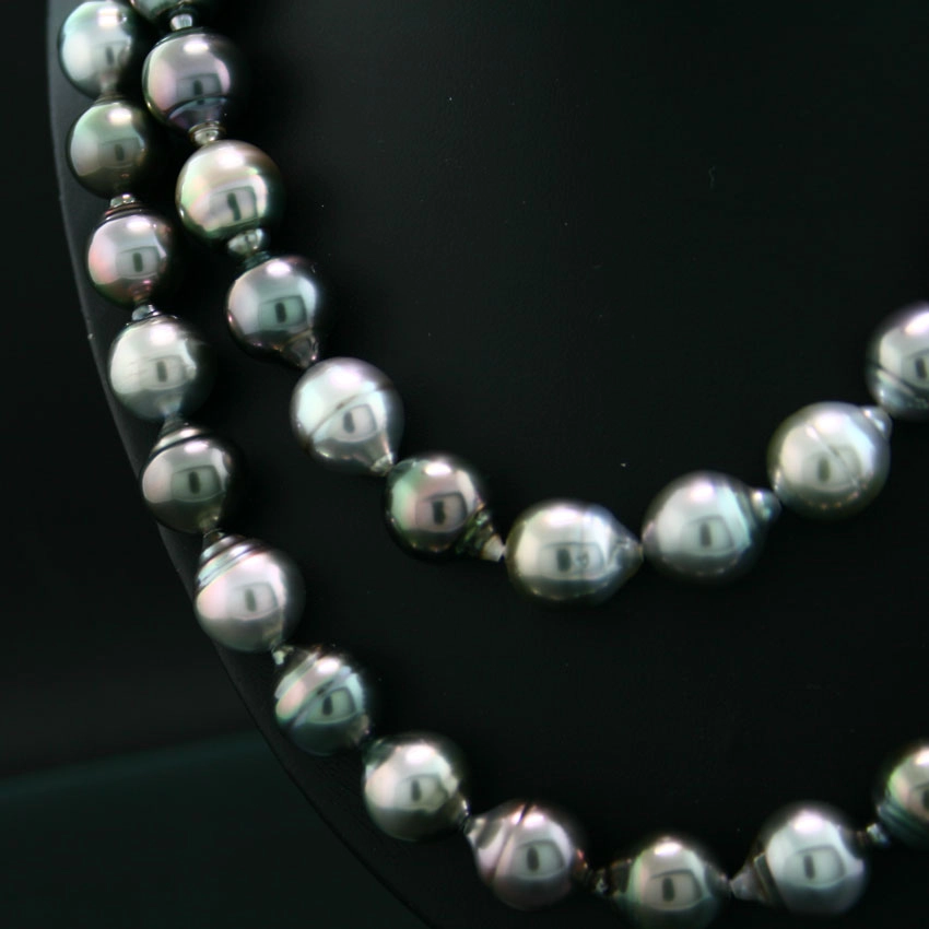 Opera-Tahiti-Zuchtperl-Kette, 12-11 mm Perlen, ca. 92 cm lang, barock, intensiver Lüster