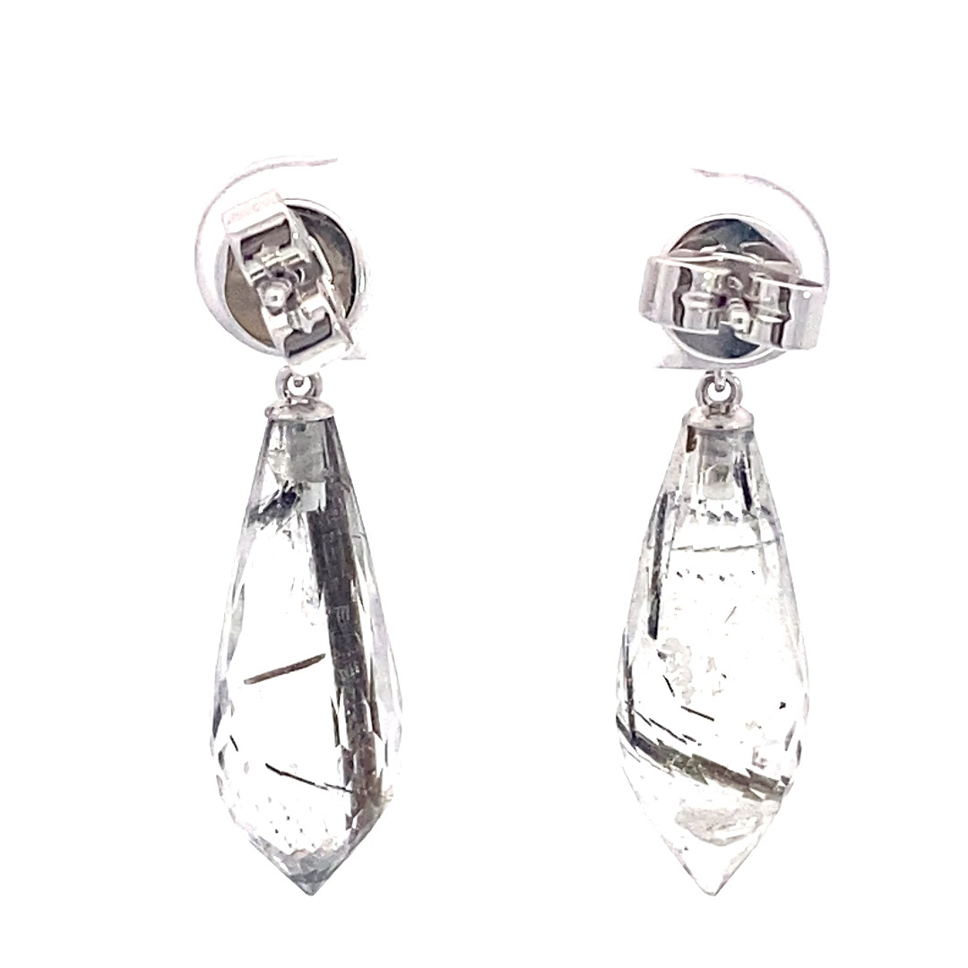 Long Spinel Rutilated Quartz Stud Earrings in Cool Glacier Colors... hot Ice... in 585 White Gold