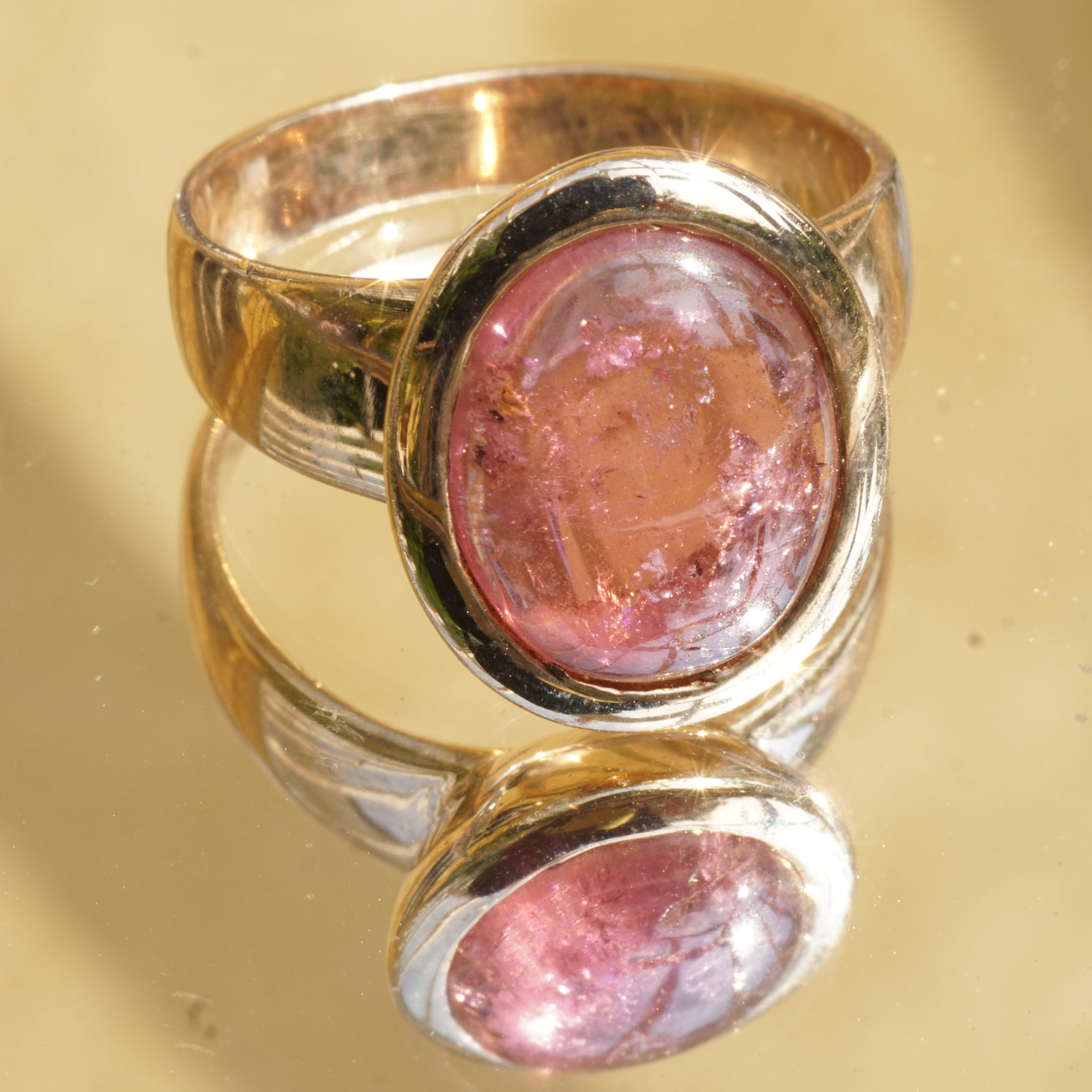 Tourmaline Ring Silver Rosegold plated pleasently wearable