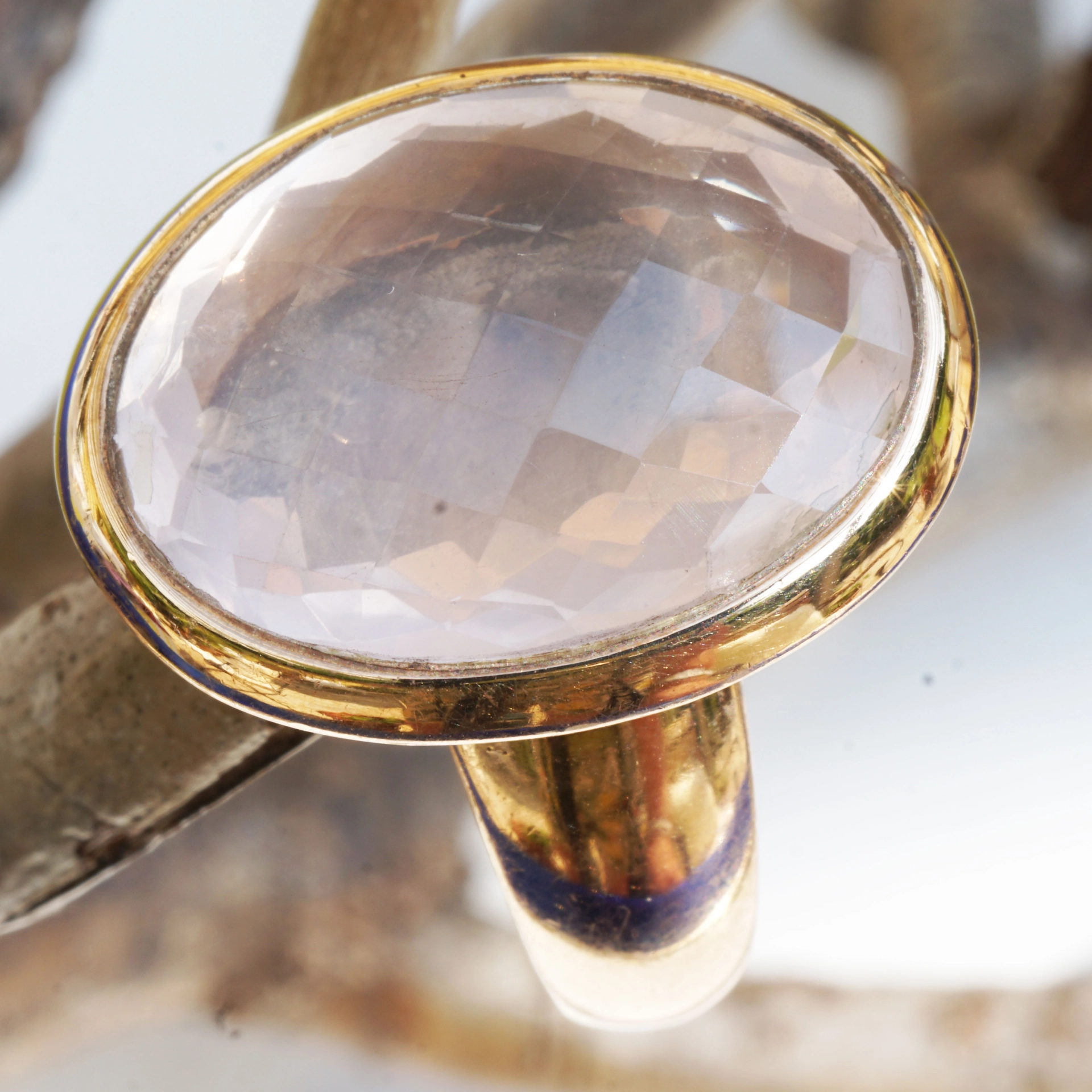 Rosequartz Ring Silver Rosegold Waffle Cut modern Style