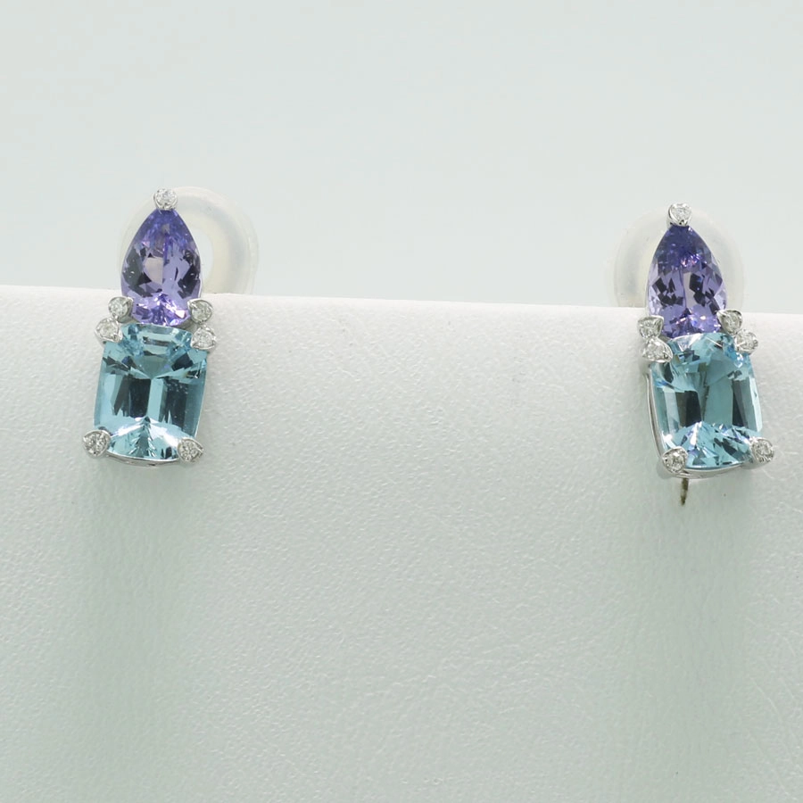 Aquamarin Lavendel Spinell Ohrstecker in 750er Weißgold