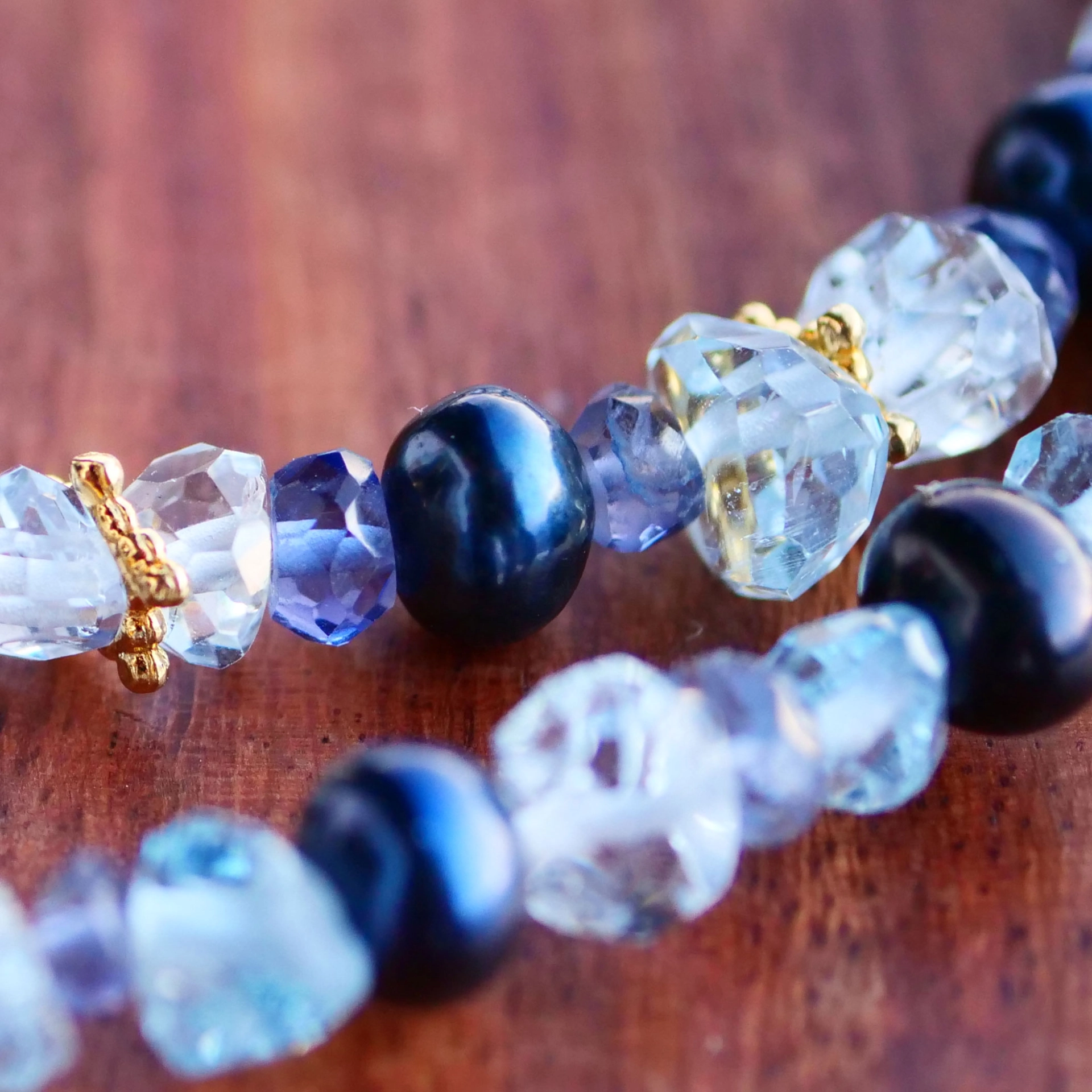 Unikat Kette Silber vergoldet  Aquamarine und Süßwasserperlchen