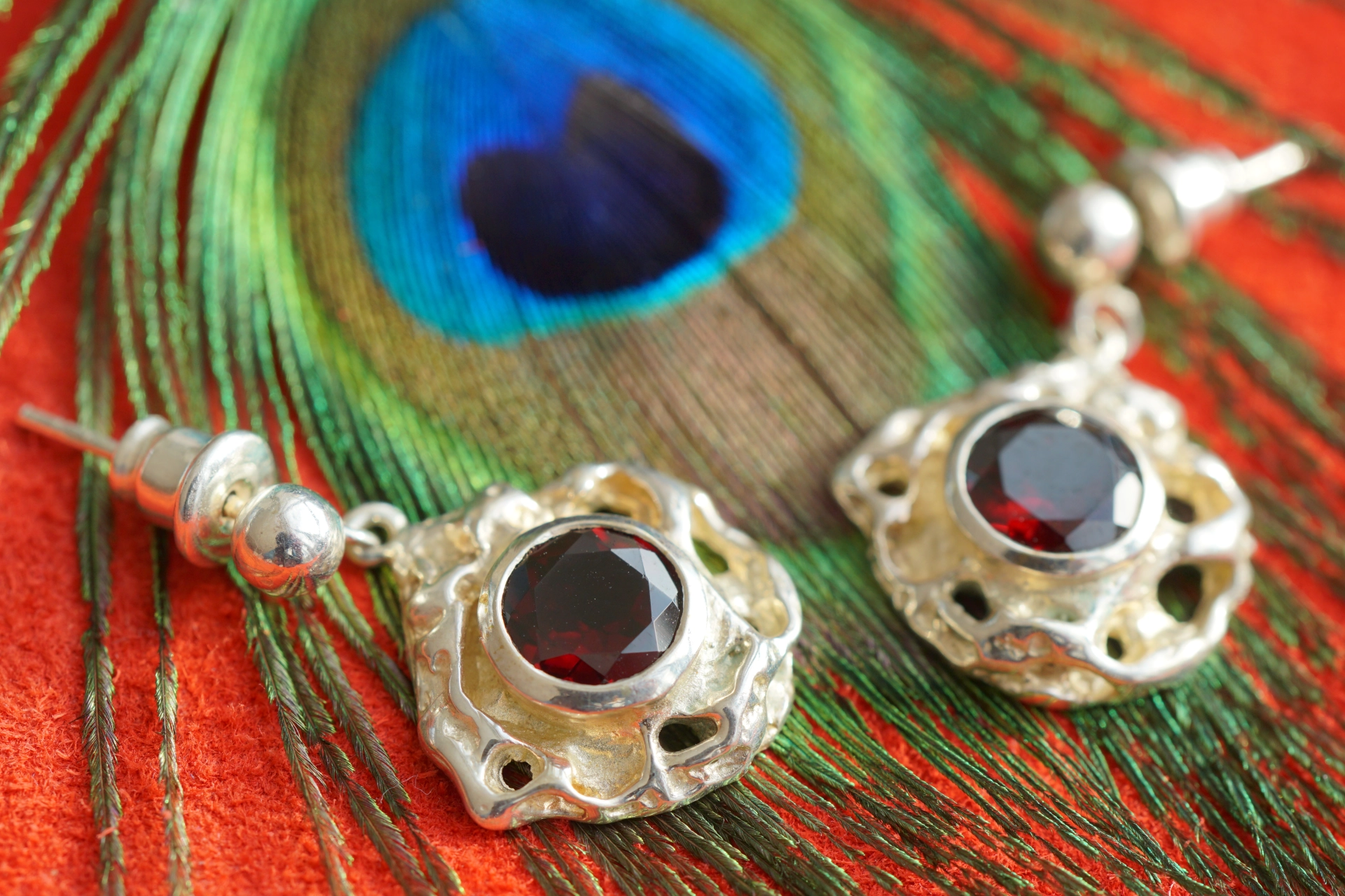 Granat Rochenleder Set in 925er Silber Ring und  Armreif Handarbeit massiv