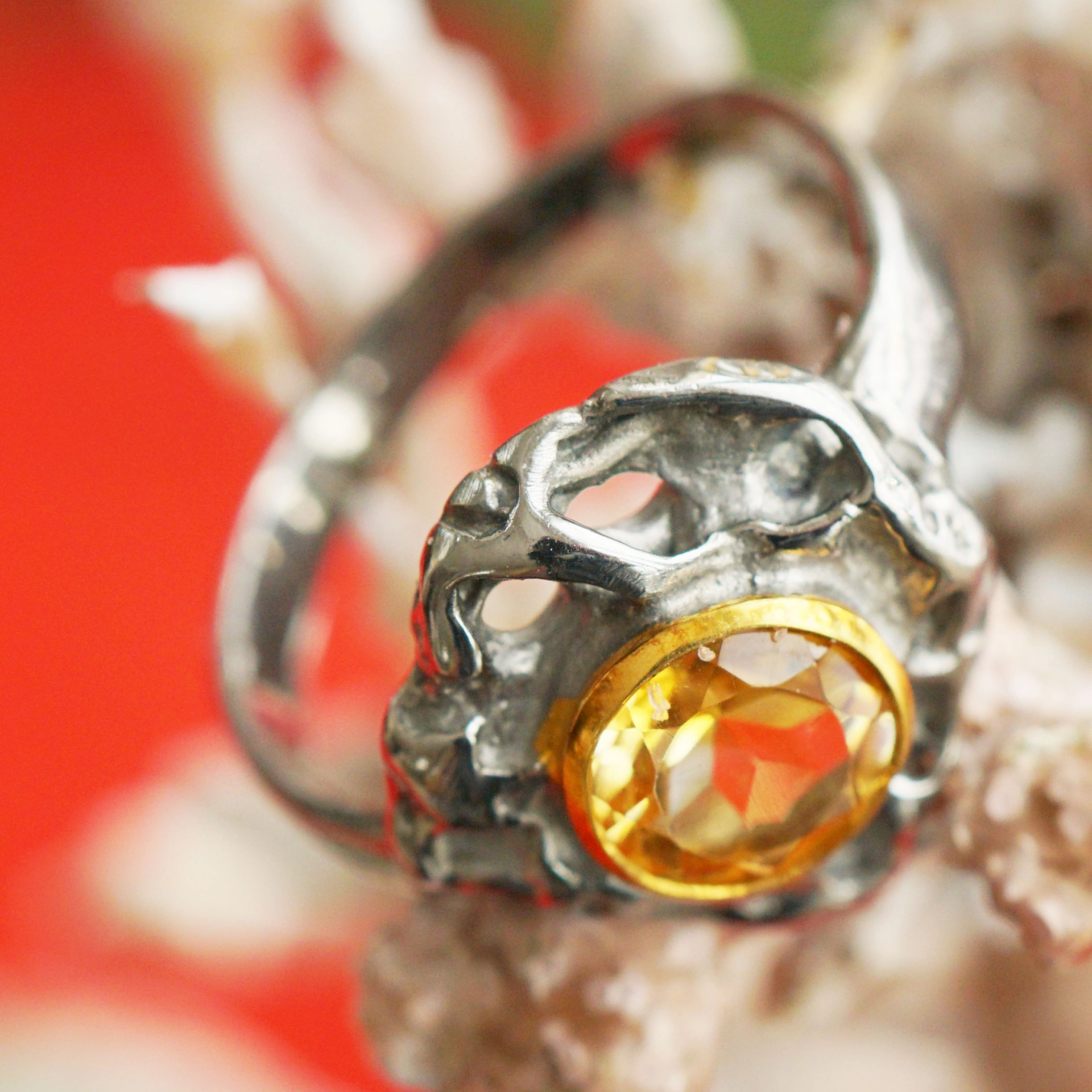 Set:Citrine Pendant and Ring, 925 Silver, Handmade