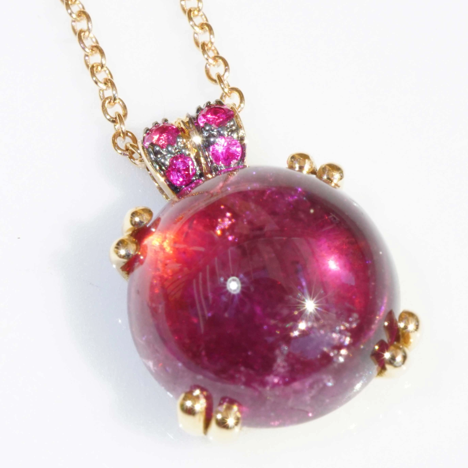 Tourmalin Saphire Necklace 18 kt Rose Gold.sweet Bubbles..round Gemstone
