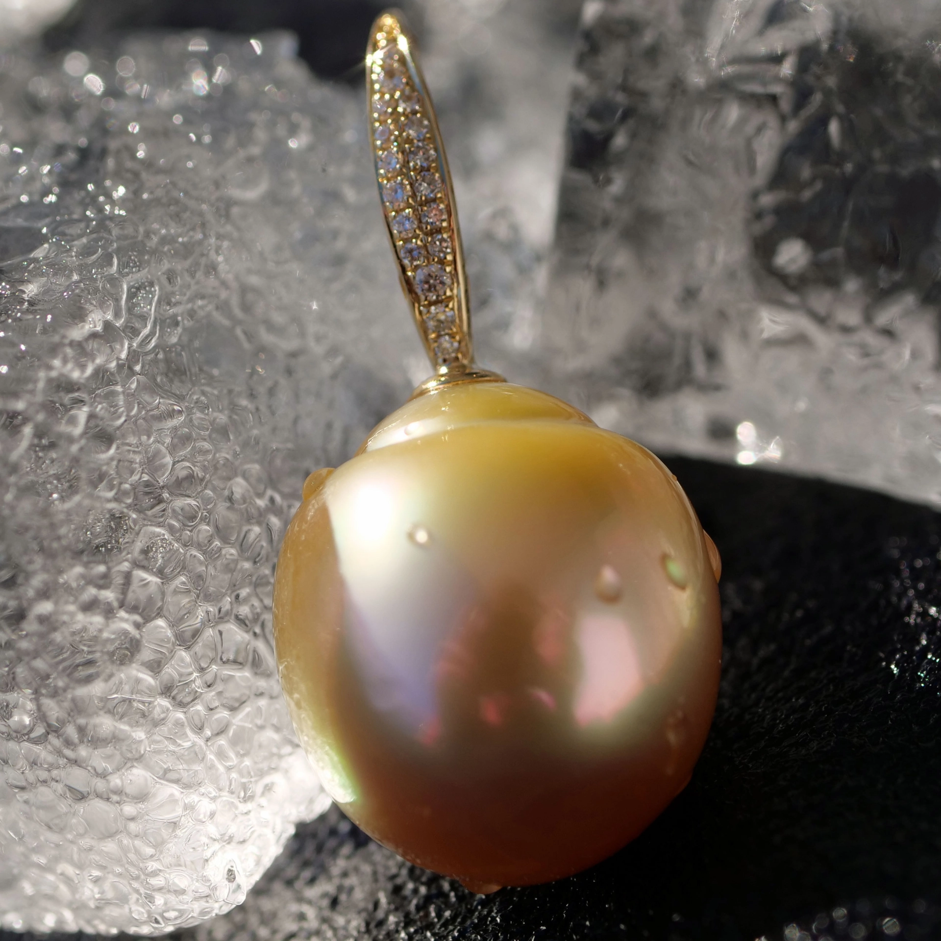 Natural Golden Southsea Pearl Earrings with Diamonds...14-16 mm ...huge