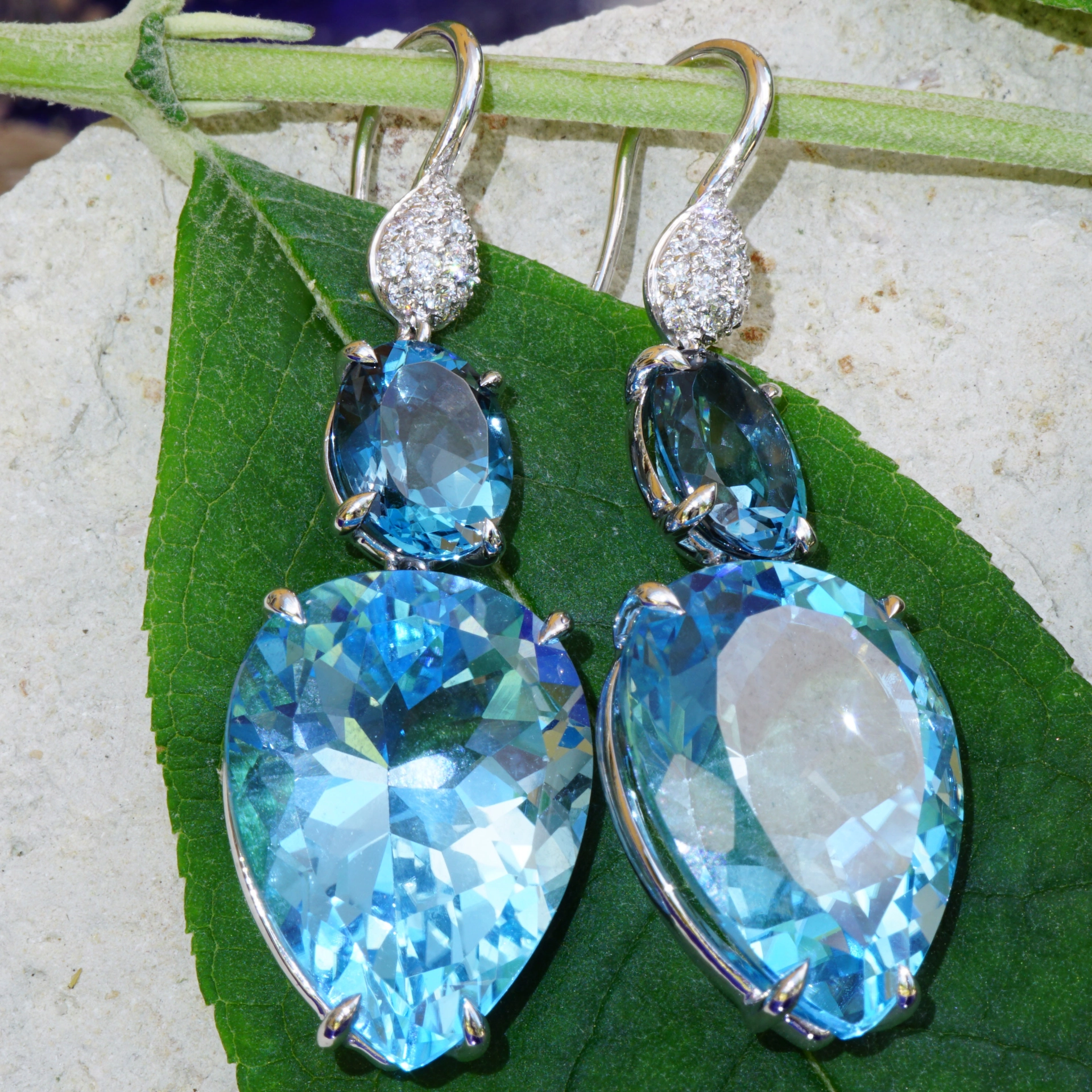 Bluetopaz Diamond Earrings...Italy Sea Blue...18 kt Whitegold amazing