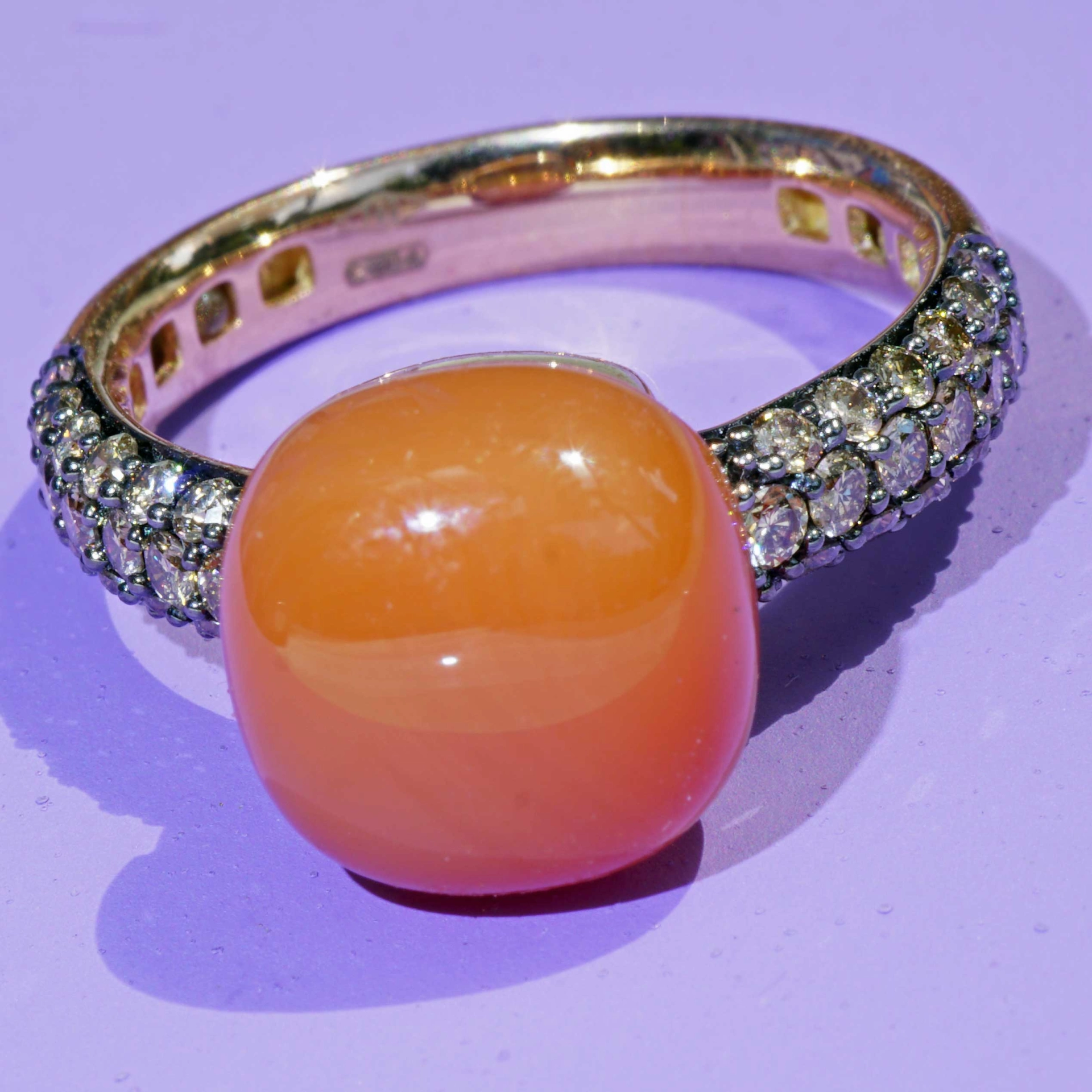 Moonstone Brilliant Ring 750 Rose Gold 7.30 ct 0.68 ct..elegant Winter Colors..liquid Impressions