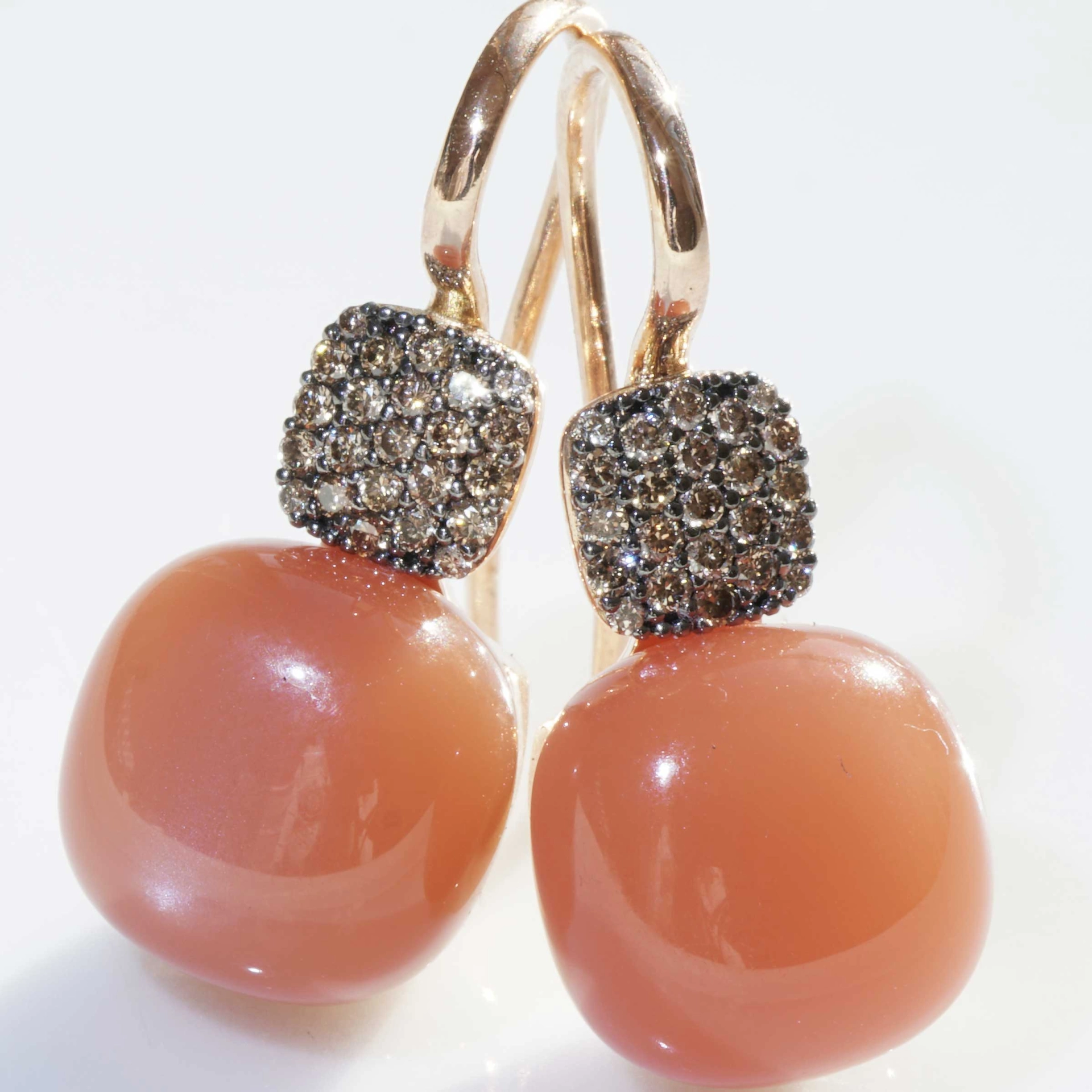 Moonstone Brilliant Earrings 18 kt Rose Gold...modern Design stunning 