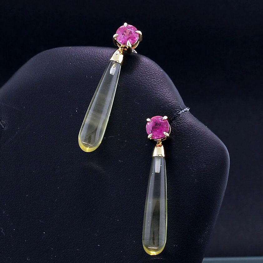 Turmalin Lemoncitrin Ohrhänger 750er Gelbgold 2.37 ct 19.67 ct