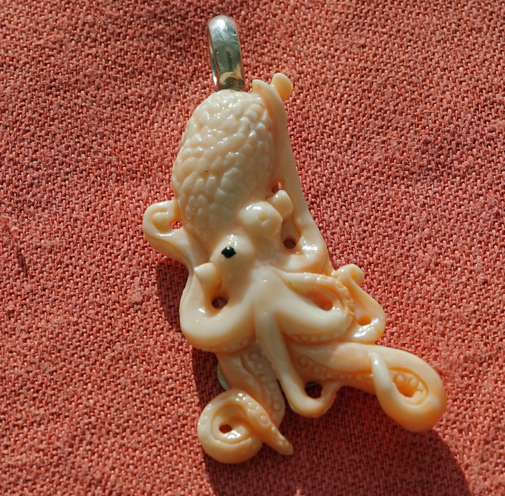 OKTOPUS Anhänger 61 x 30 mm MEERSCHMUCK echte KORALLE 925er Silber Handarbeit