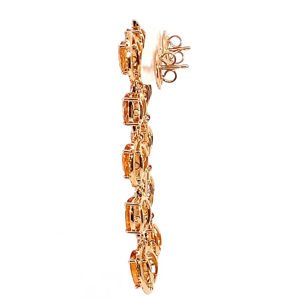 Rare Mandarin Garnet Brilliant Chandelier Dangle Earrings 750 Rose Gold 14.85 ct 0.76 ct Exceptional Color Orange