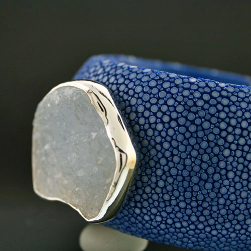Rochenleder-Armreif,Bergkristall,925/-Silber