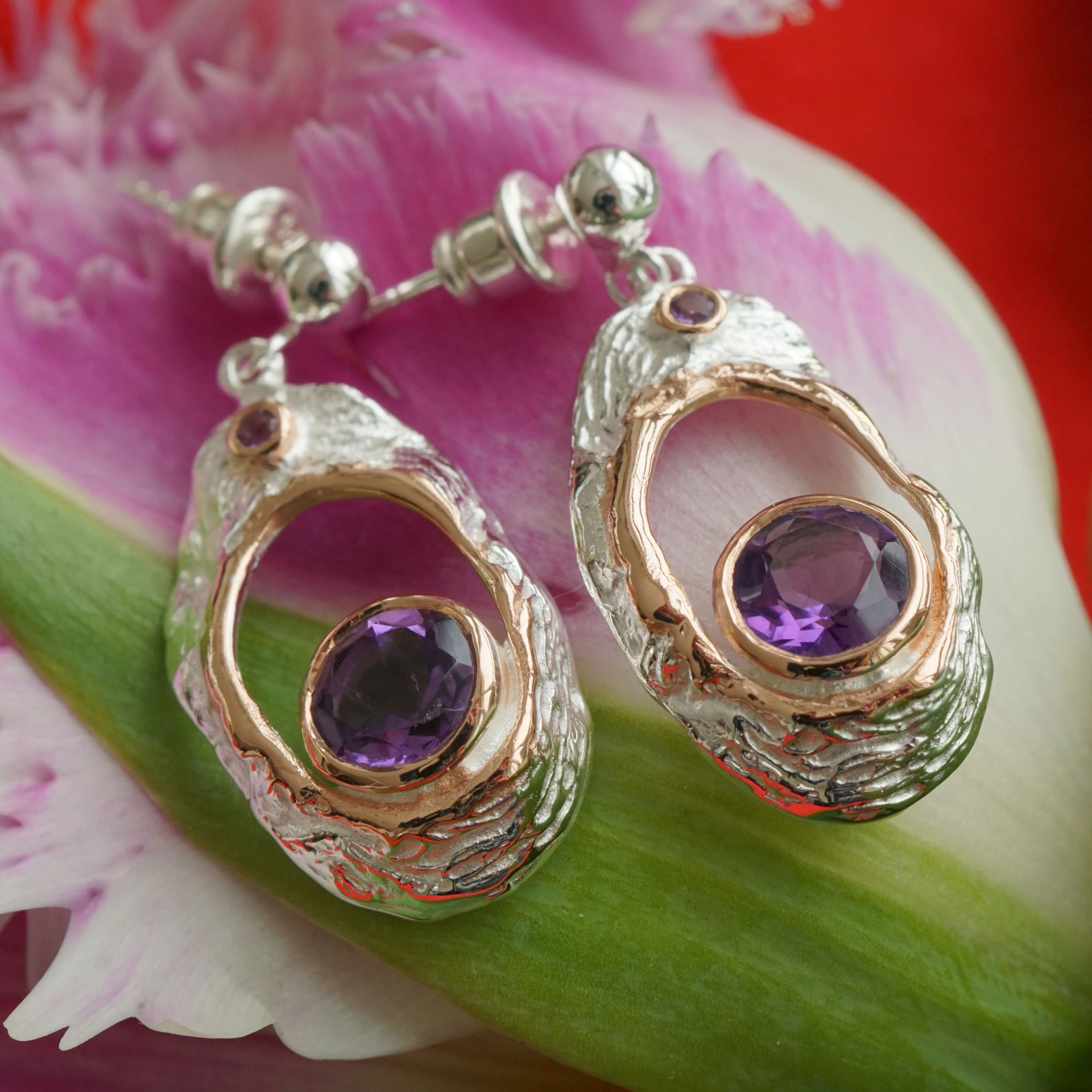 Set:Amethyst Anhänger und Ohrhänger 925er Silber Stand by me tolle Amethystqualität