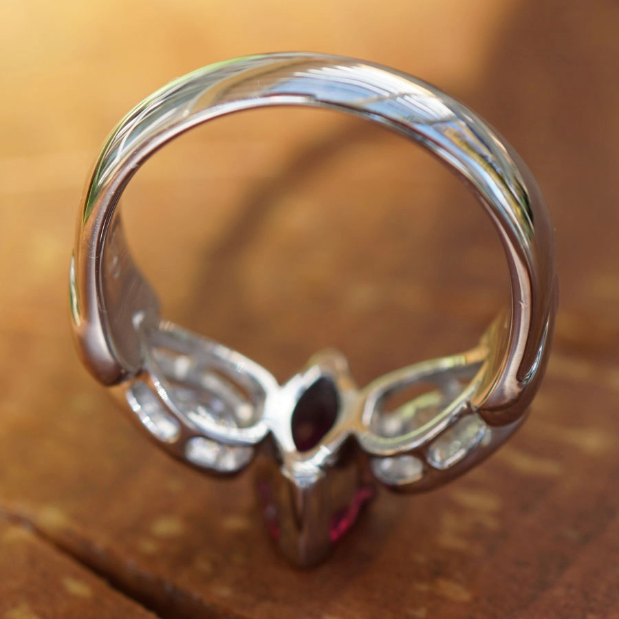 Ruby Brilliant Drop Ring in 900 Platinum AAA 0.96 ct 2x 0.465 ct W flawless