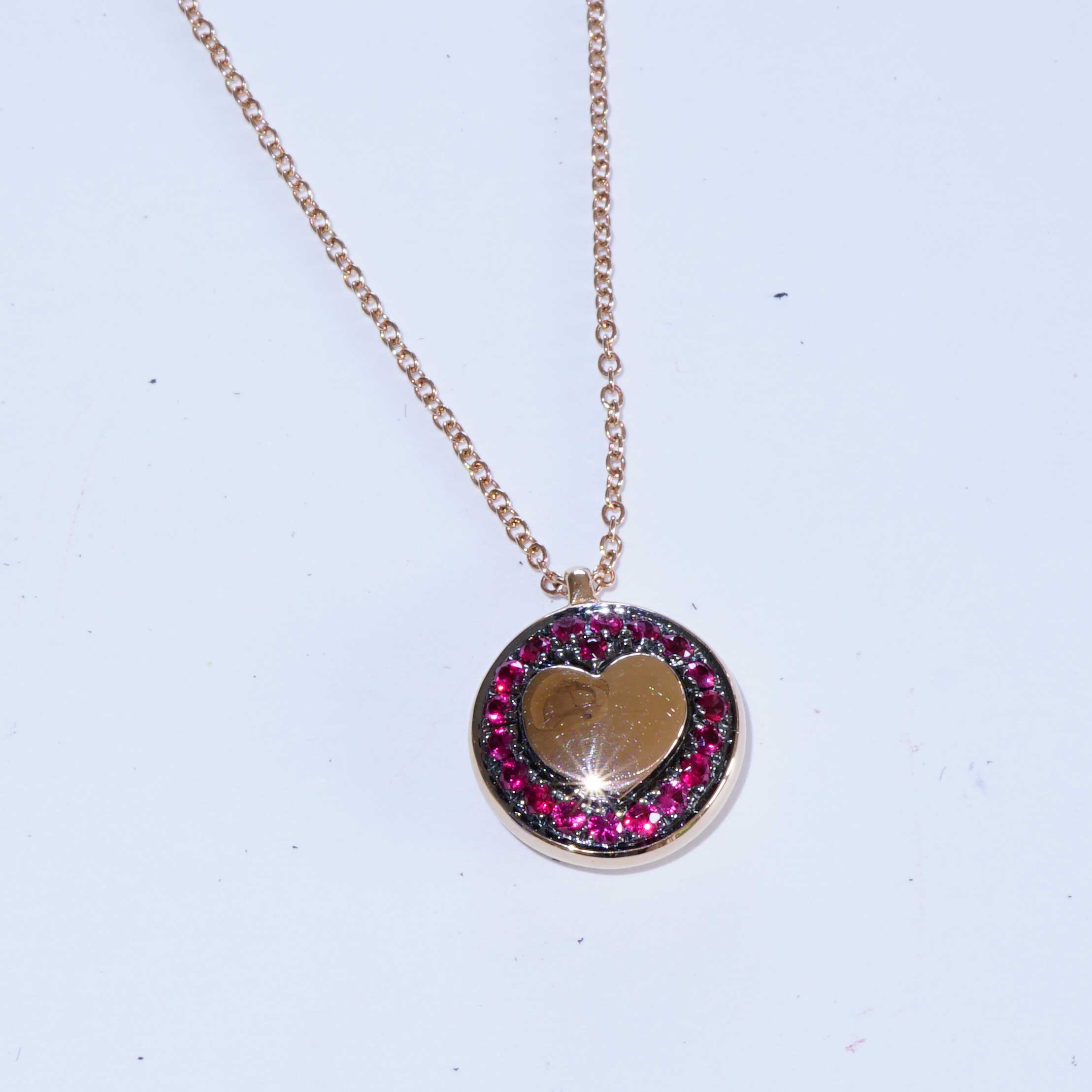 LOVE Sapphire Heart Pendant with Chain 750 Rose Gold.... super cool traditional Goldsmith Work 