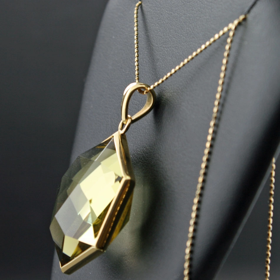 Lemon-Citrin-Anhänger mit Kette, 750er-Gelbgold