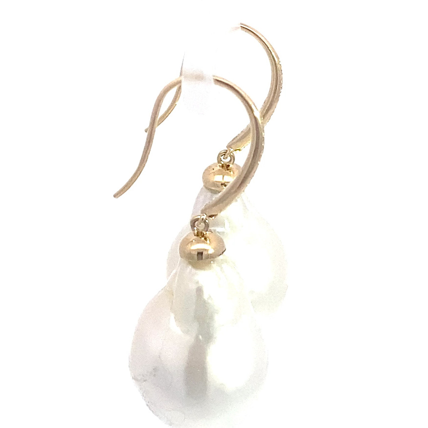 White South Sea Cultured Pearl Diamond Drop Drop Earrings Baroque 20 x 13.5 mm 585 Yellow Gold