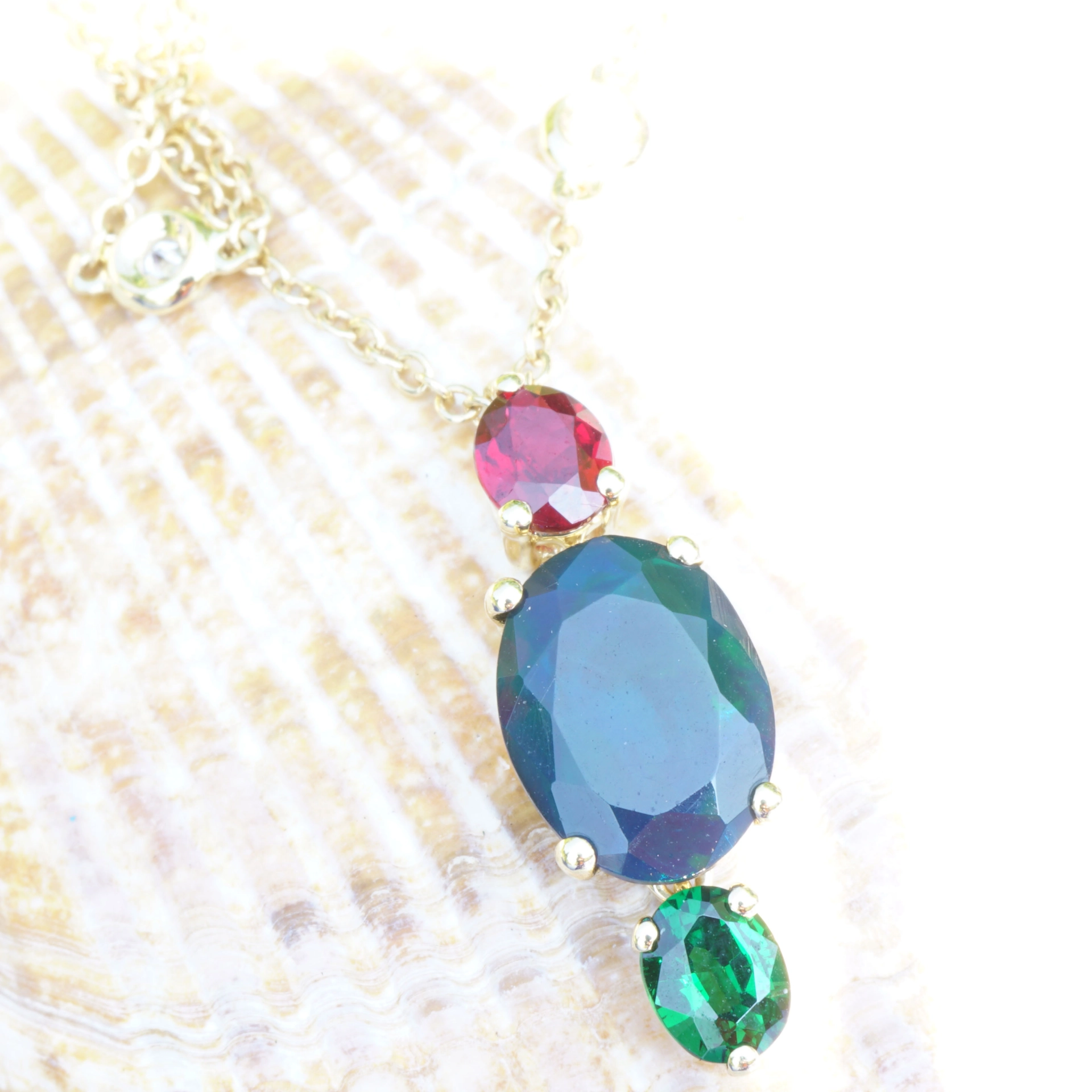 Black Opal Rubin Tsavorit Anhänger m. Brillant Kette 750er Gelbgold ....Hot Stuff.....