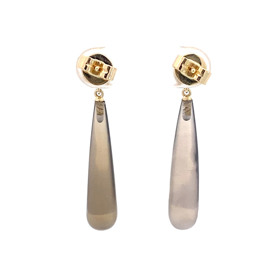 Spinel Smoky Quartz Stud Earrings in 585 Yellow Gold... long samples flatter your face
