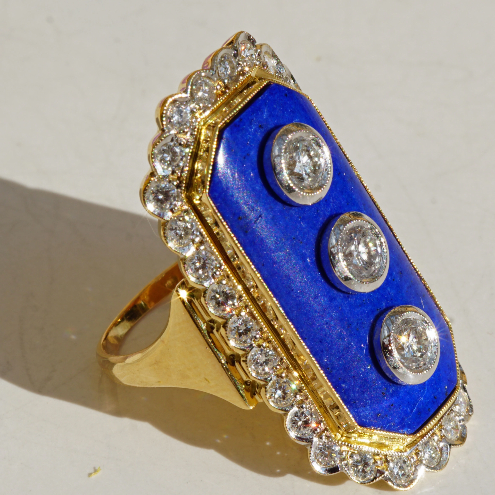 Lapis Lazuli Brillant Ring 750er Gelbgold 1.35 ct W VS-SI...blue lagune of venice