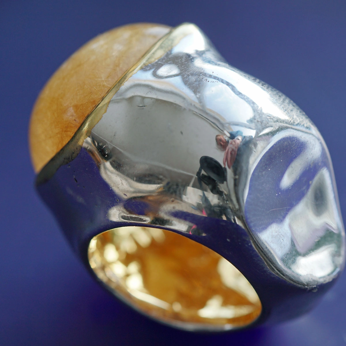 Rutilquarz Ring 35 x 21 mm Unikat XXL Ring zum Verlieben Silber vergoldet rhodiniert