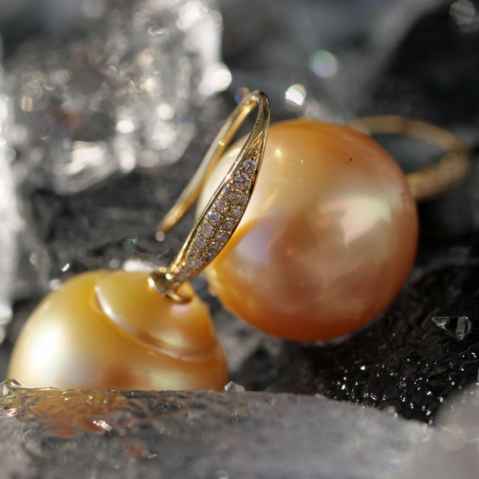 Natural Golden Southsea Pearl Earrings with Diamonds...14-16 mm ...huge