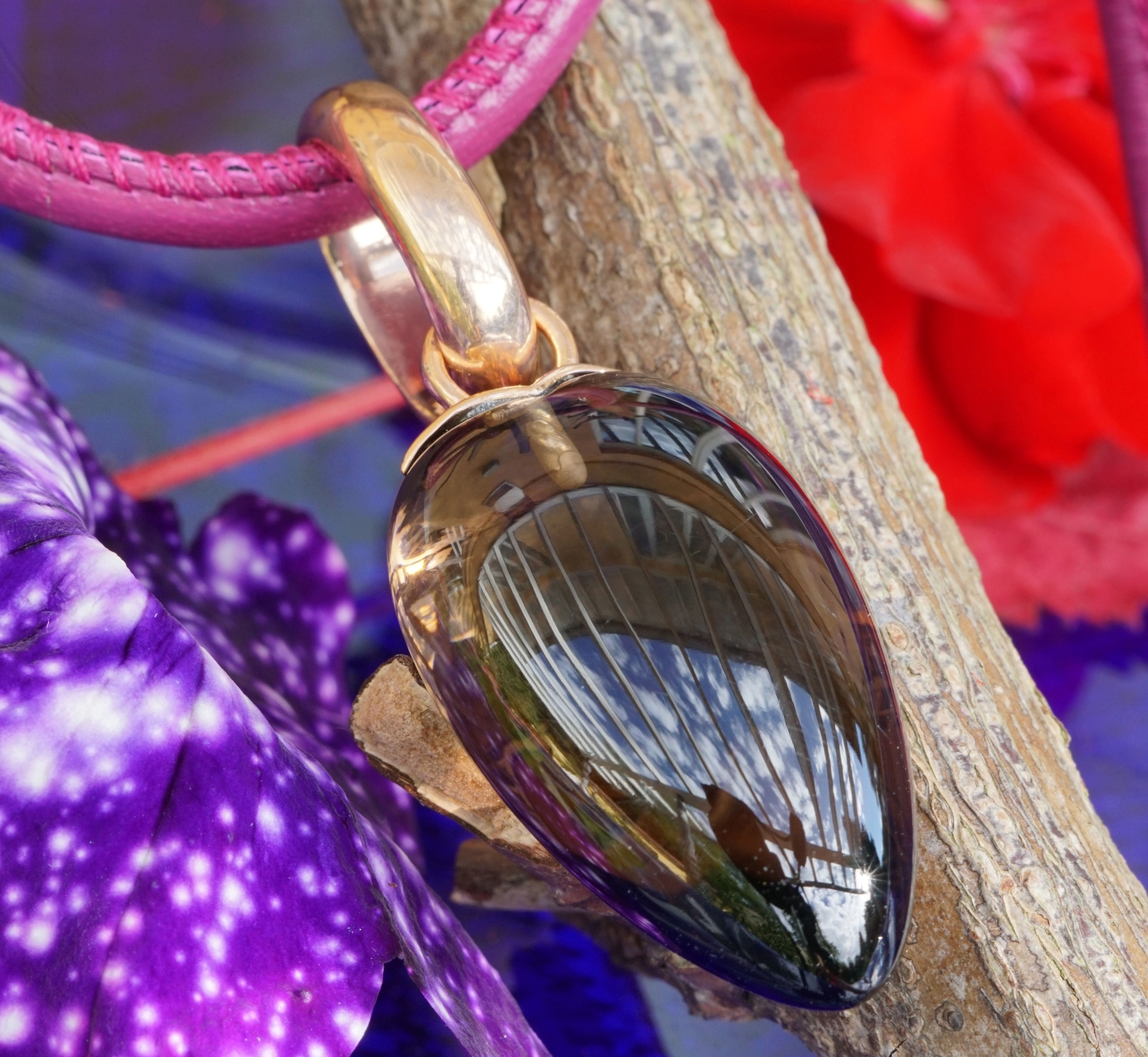 CHILANGO Anhänger Jewel Heart Rose Smokey Quarz Calzedon 925er Silber rose 50 x 18 mm orig. Etui