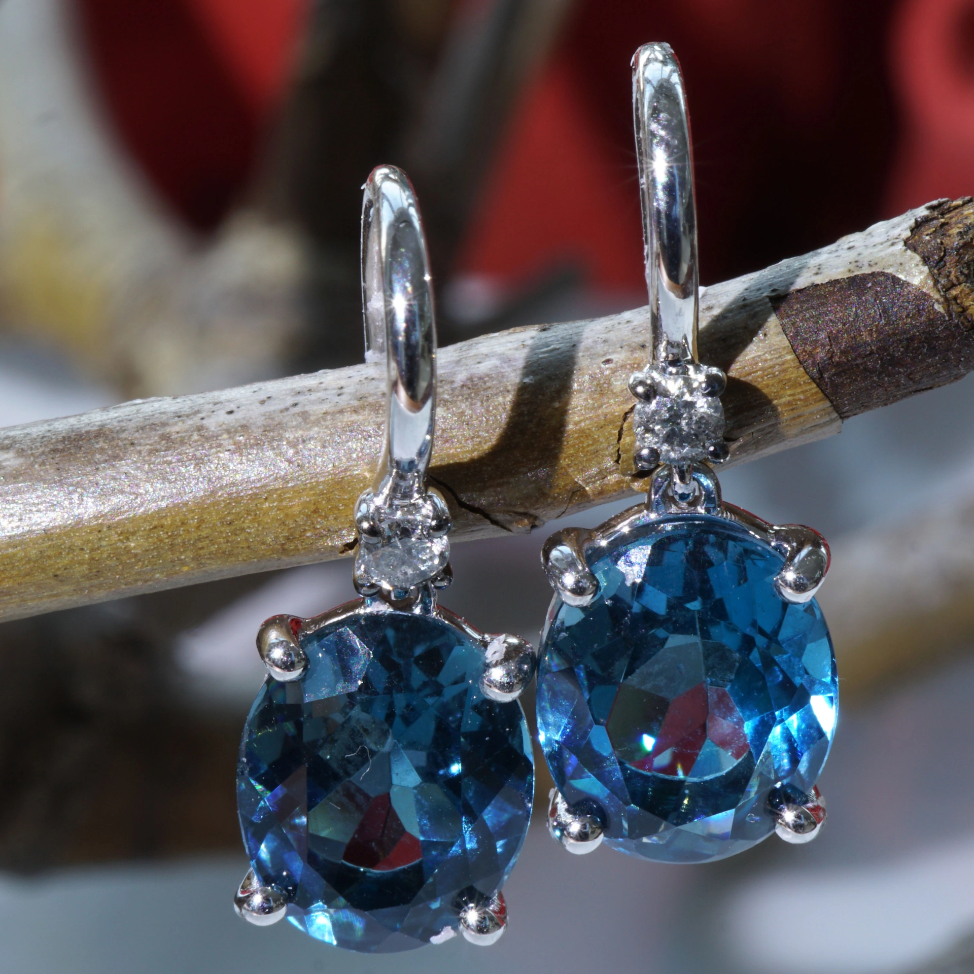 Blue and Grey Color Earrings made in a traditional Goldsmith's Factory in Valenza/Italy Bluetopaz and Diamonds 18kt Whitegold