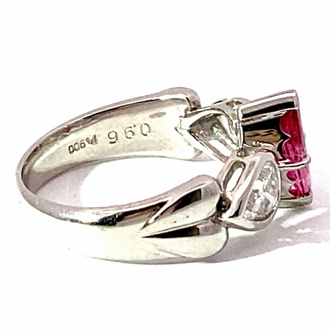 Ruby Brilliant Drop Ring in 900 Platinum AAA 0.96 ct 2x 0.465 ct W flawless