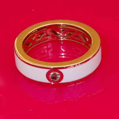 Leo Wittwer Enamel Ring 750 Rose Gold 0.10 ct 10 Grams Heavy Cold Enamel UNISEX