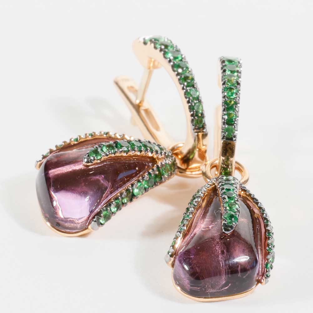 Amethyst Tsavorith Dangle Earrings 750 Rose Gold Fancy Special 5.5 ct 0.79 ct