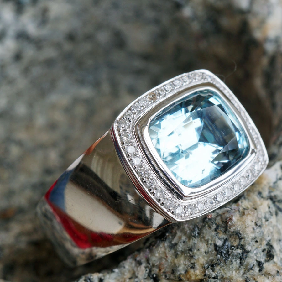 Aquamarin Brillant Ring in 750er Weißgold