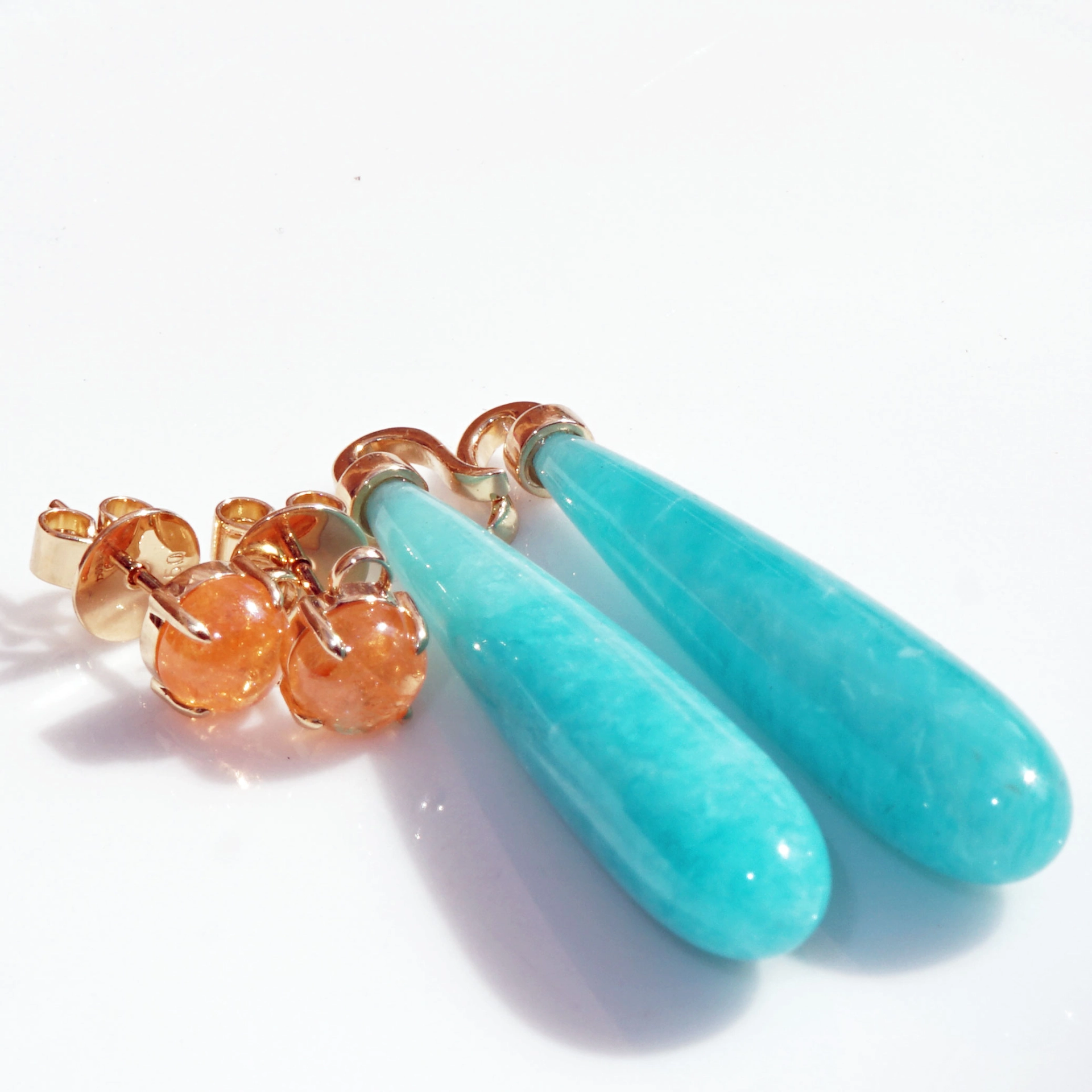 Mandarin Garnet Amazonite Earrings 18 kt Yellowgold...such a Fun 