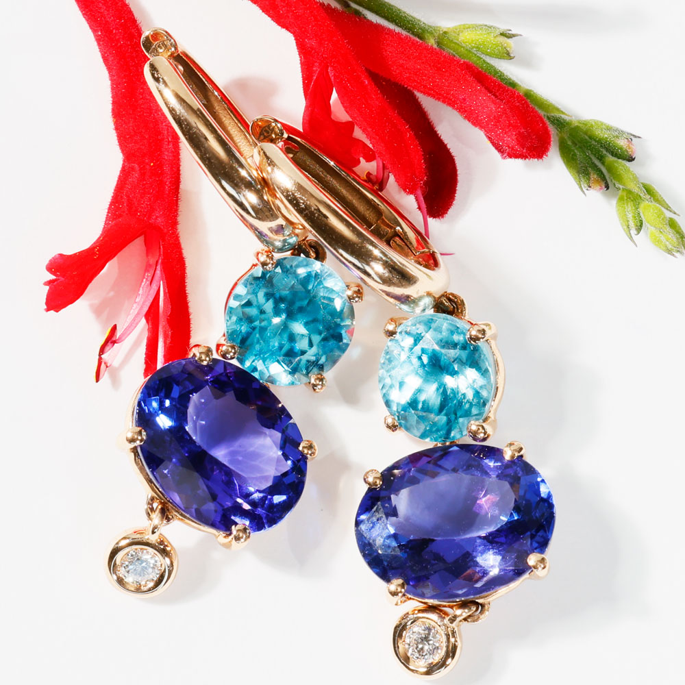 Tanzanite Zircon Brilliant Drop Earrings 750 Rose Gold... Bang colours 6.71 ct 4.84 ct 0.09 ct