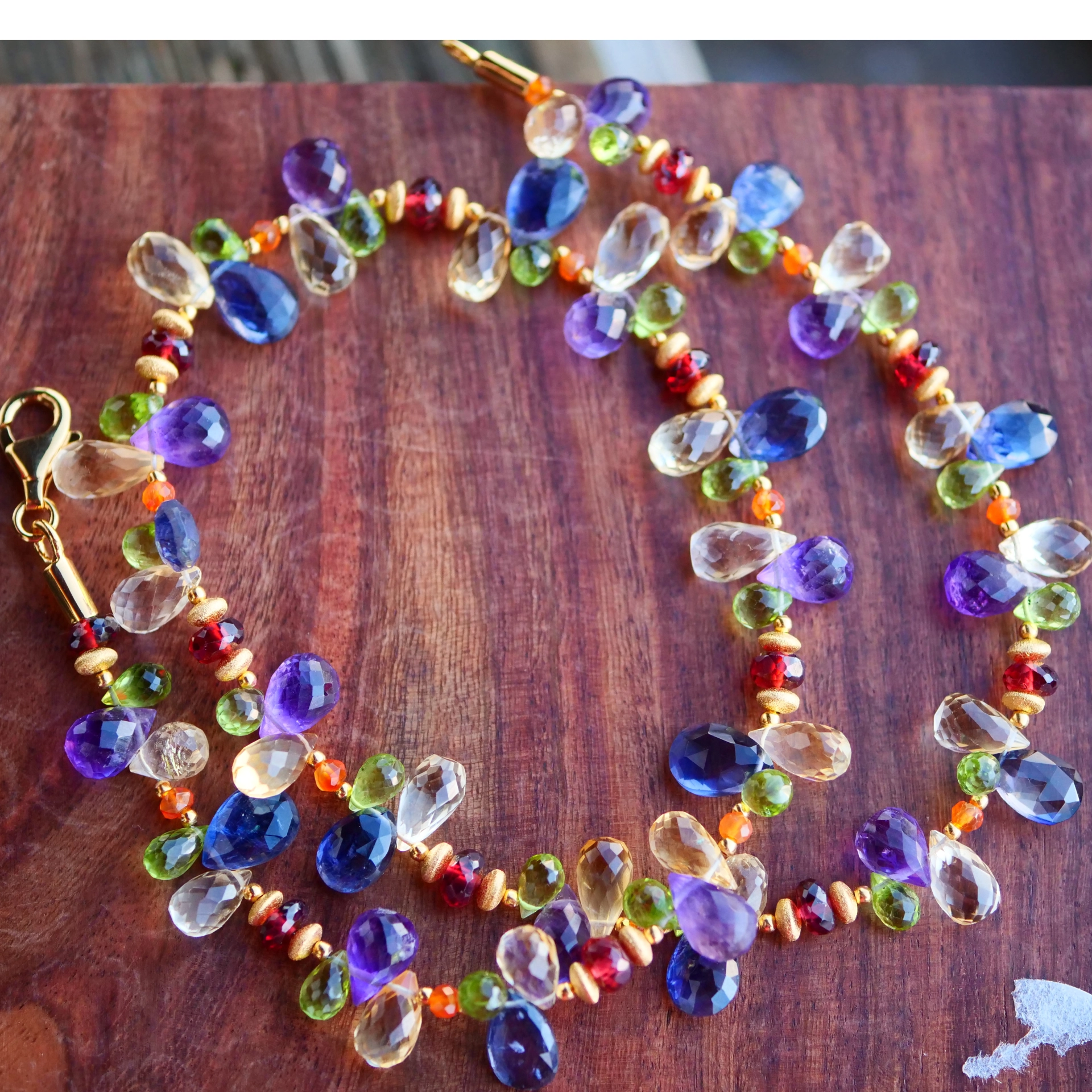 Unikat Kette Silber vergoldet bunte Pampeln Citrin Amethyst Peridot