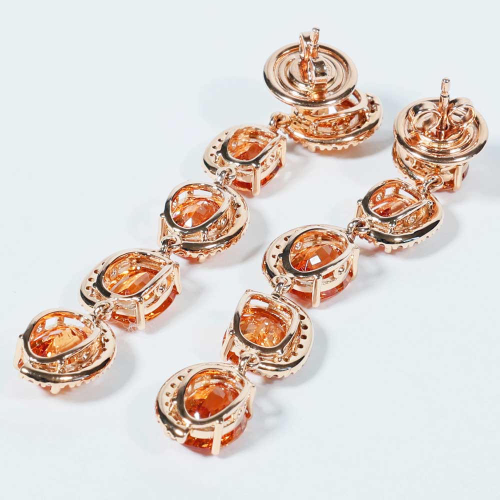 Rare Mandarin Garnet Brilliant Chandelier Dangle Earrings 750 Rose Gold 14.85 ct 0.76 ct Exceptional Color Orange