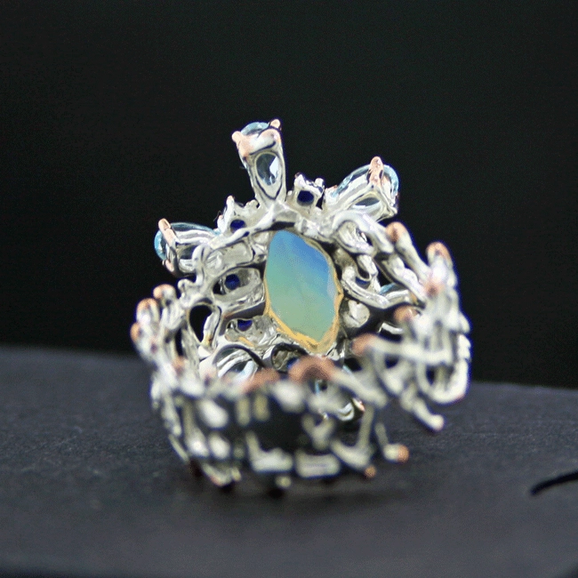 Opal-Saphir-Topas-Ring, 925/-Silber