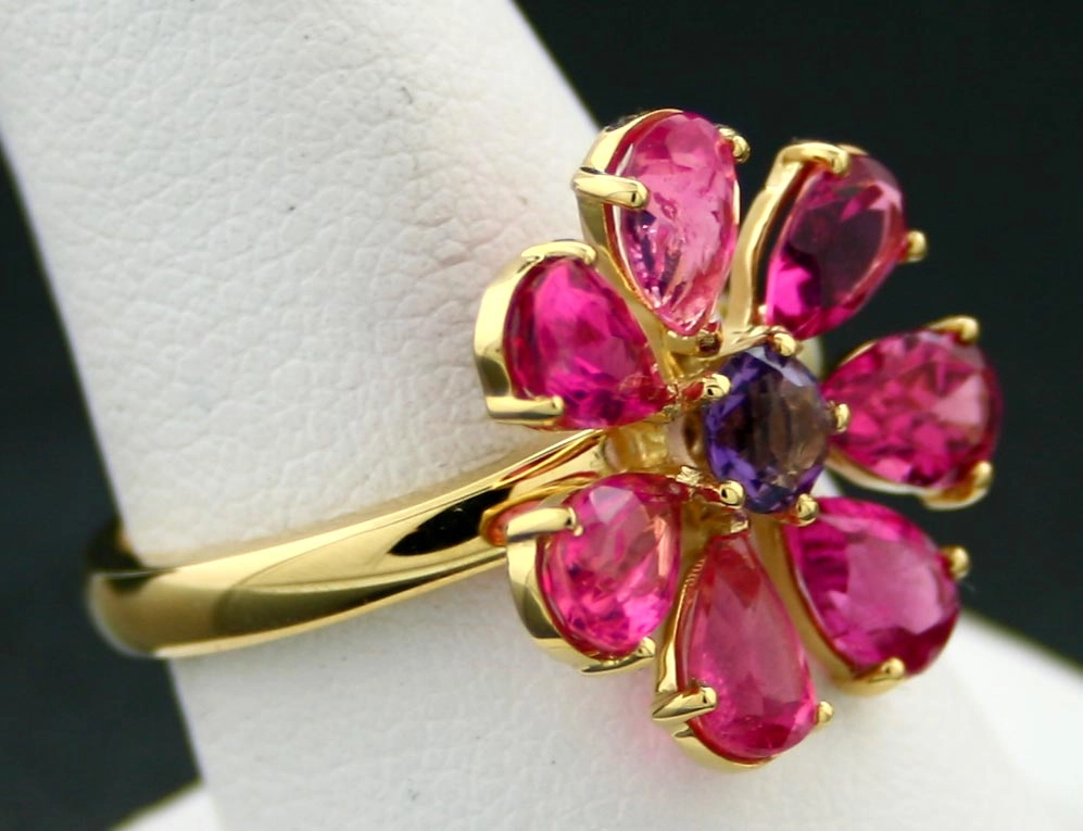 Turmalin-Amethyst-Ring, 750/-GG.