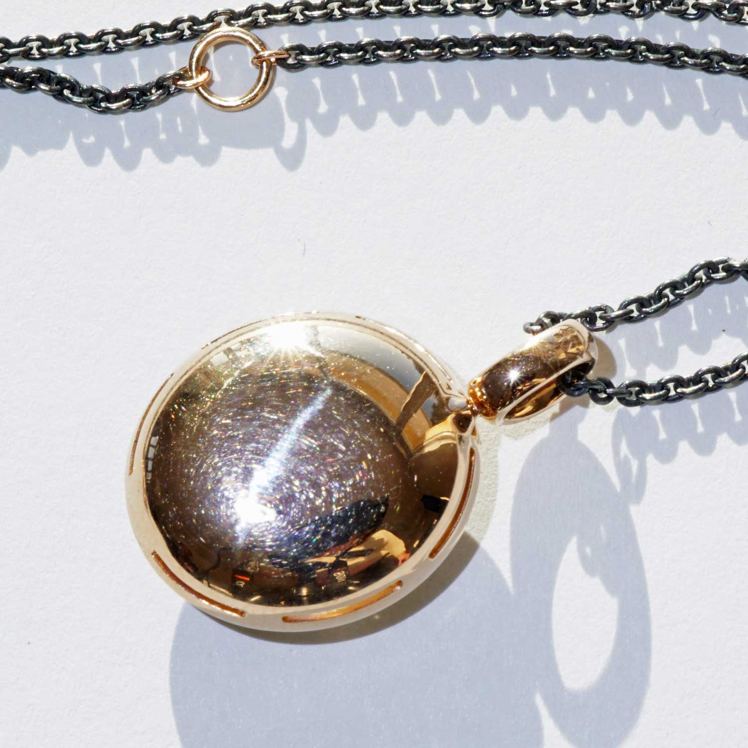 Transparent Moonstone Diamond Pendant with Chain in 750 Rose Gold black rhodium-plated from Madagascar