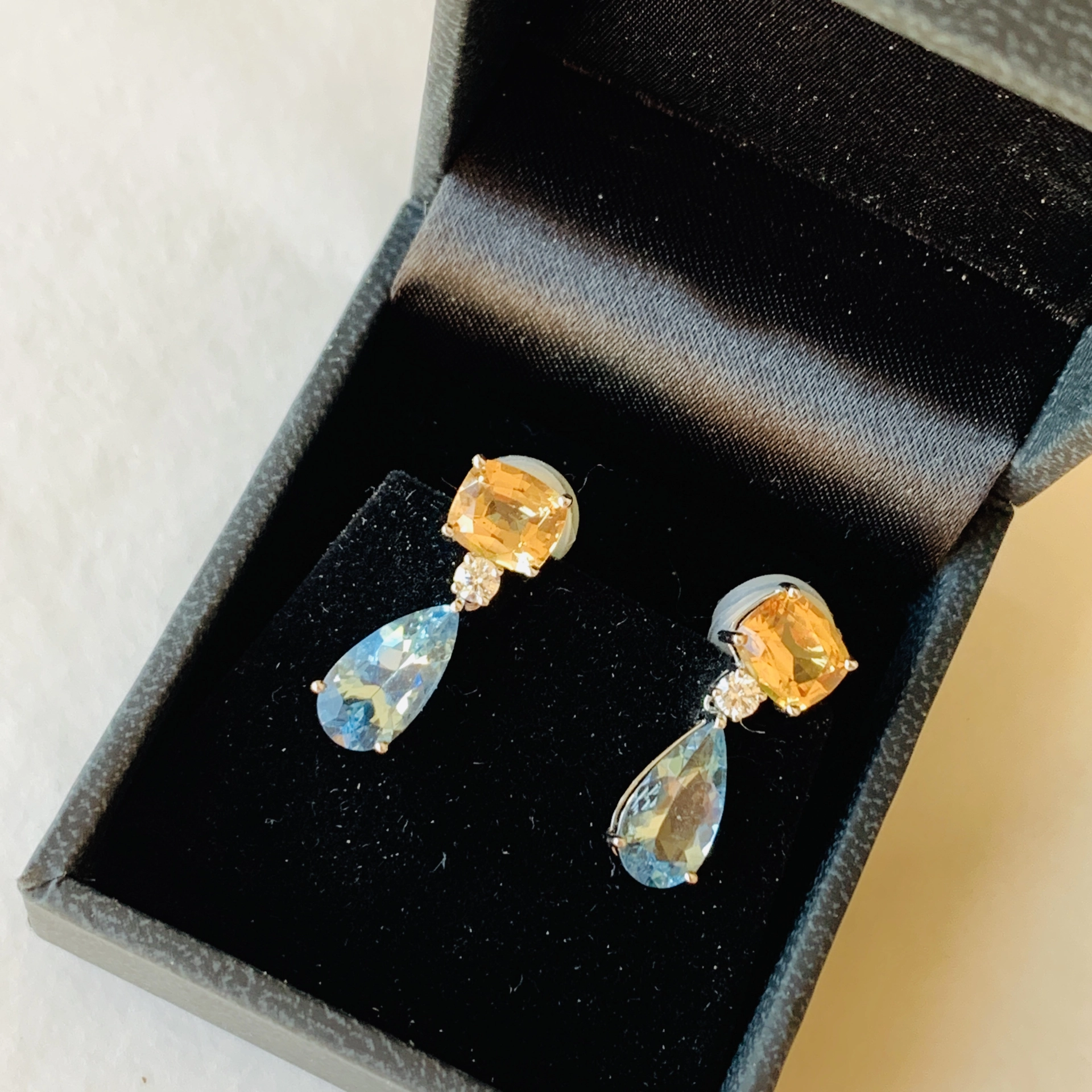 Imperial Topaz Aquamarine Earrings 18 kt White Gold Swedish Colors