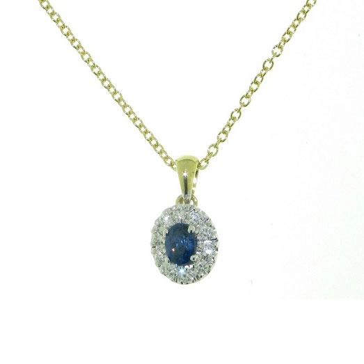 Saphir Brillant Anhänger m. Kette hergestellt in Traditionsgoldschmiede 750er Gelbgold