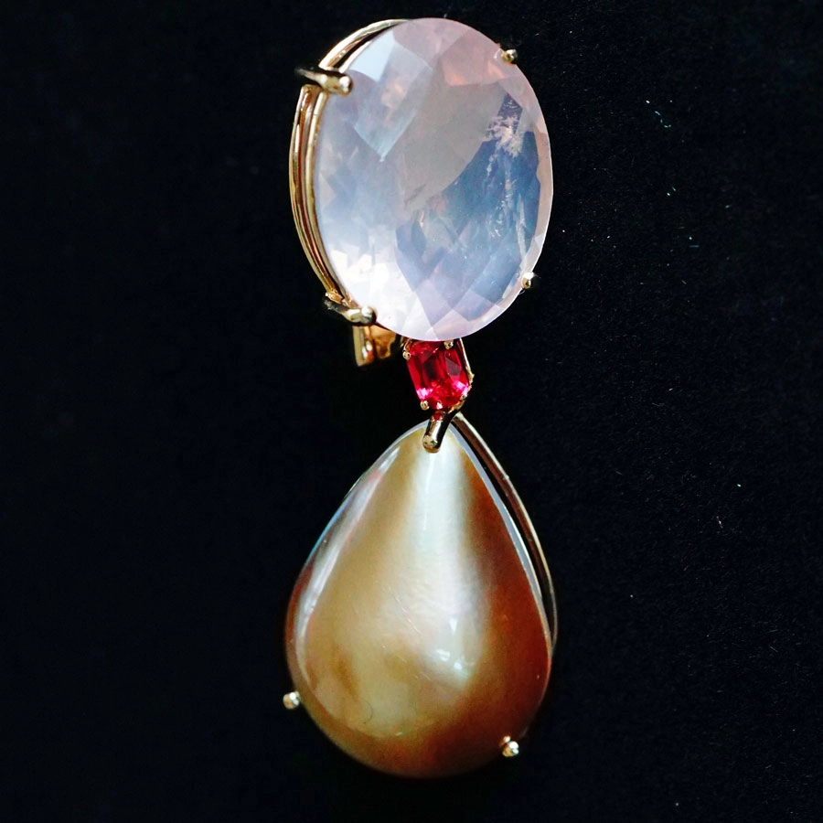 Rosenquarz Spinell Mabeperl Ohrhänger 750er Rosegold