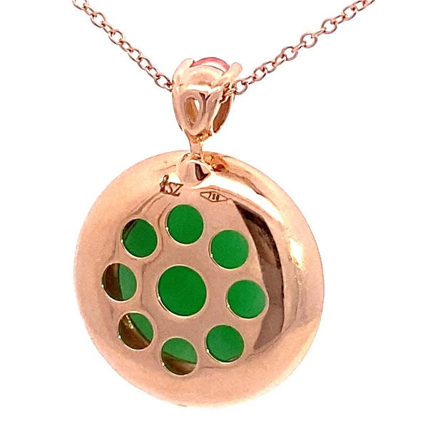 Jade Rhodochrosite Brilliant Pendant with Chain 750 Rose Gold Genuine Natural Jade with Certificate