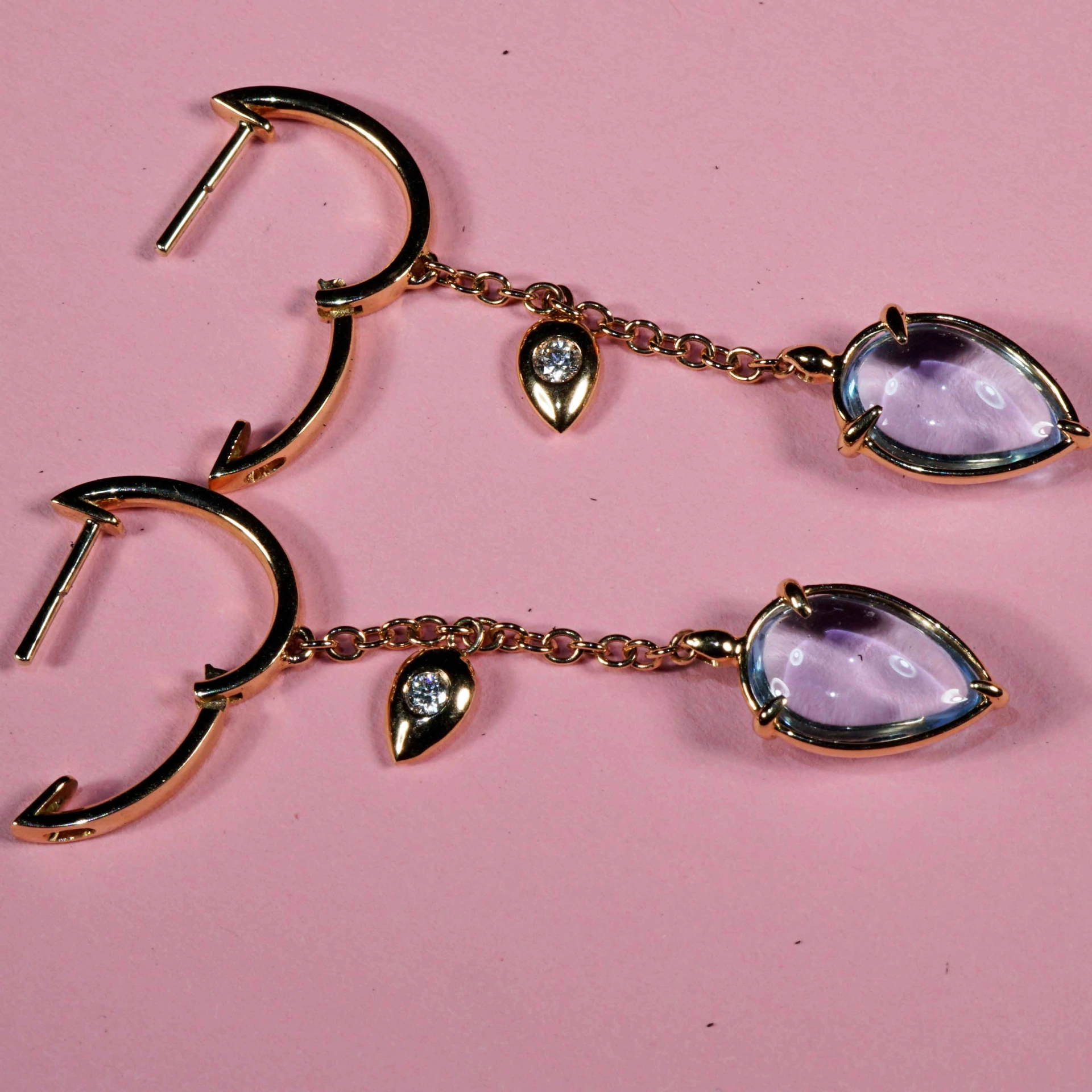 Bluetopaz Brilliant Earrings 18 kt Rose Gold...modern Chain Design 