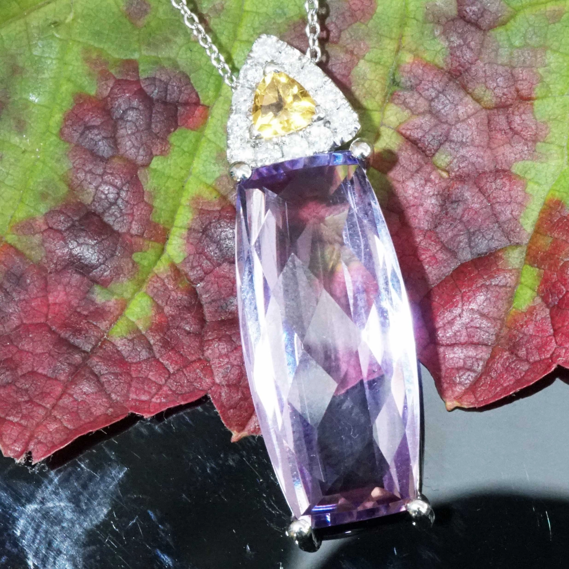 Amethyst Citrin Brilliant Pendant with Chain 18 kt White Gold...so graceful