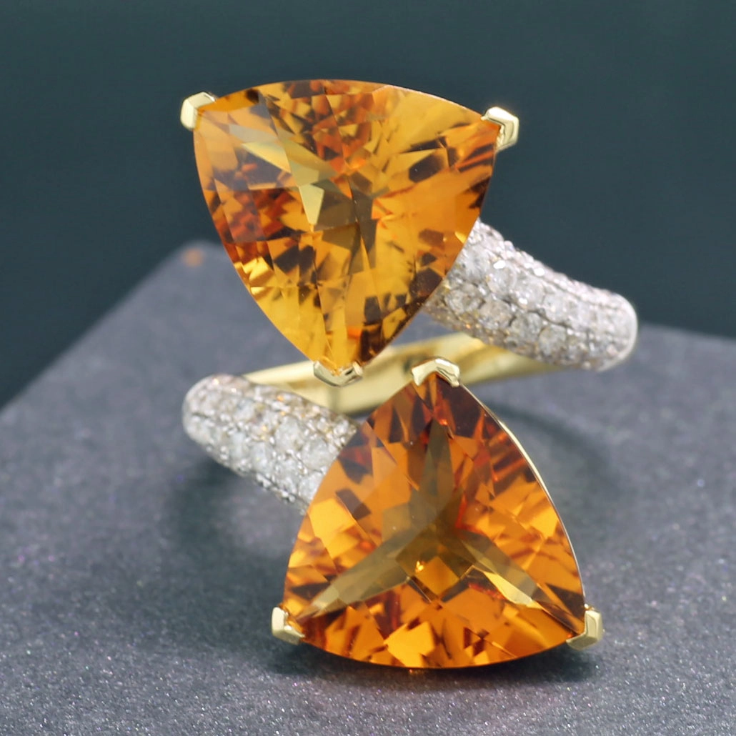 Citrine Trapezoids Brilliant Ring 18 Yellow Gold 11.6 ct
