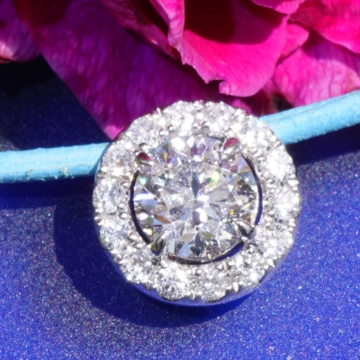 Pendant 18 kt White Gold Round full cut Brilliant 1.00 ct E  SI1  GIA report