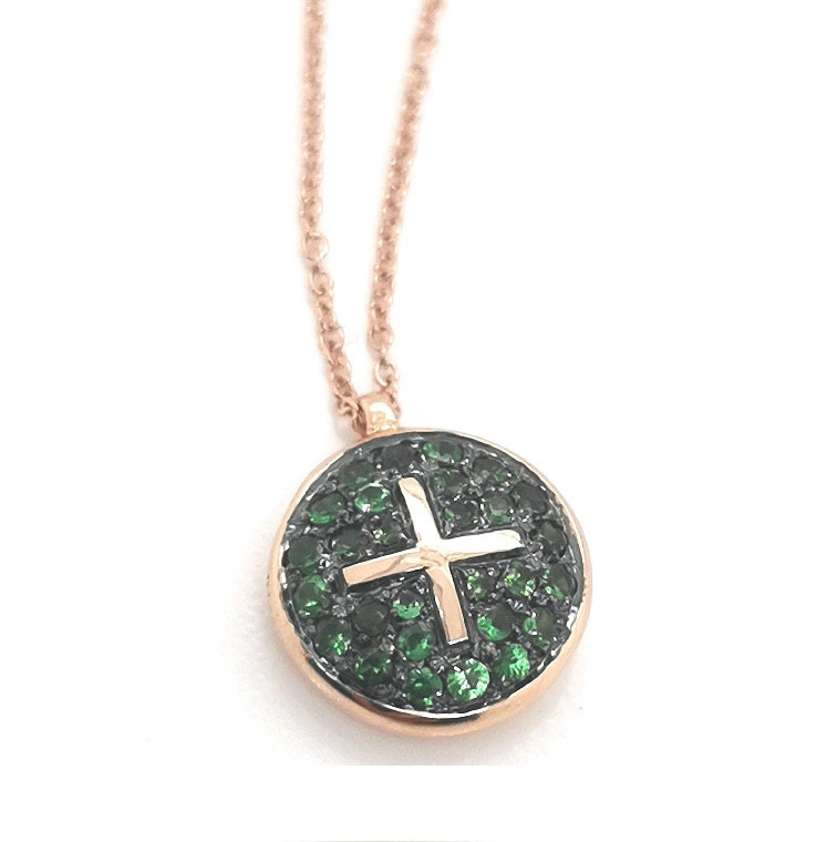 Tsavorith Cross Pendant with Chain 750 Rose Gold...what a Color