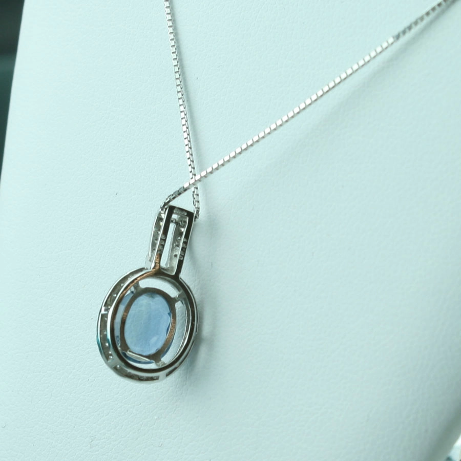 Saphir-Brillant-Anhänger mit Kette, 750er-Weißgold,